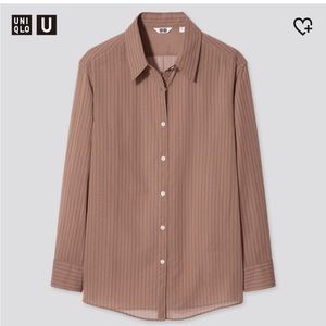 **ISO** Uniqlo U Sheer Striped Long Sleeve Brown Button Down Shirt